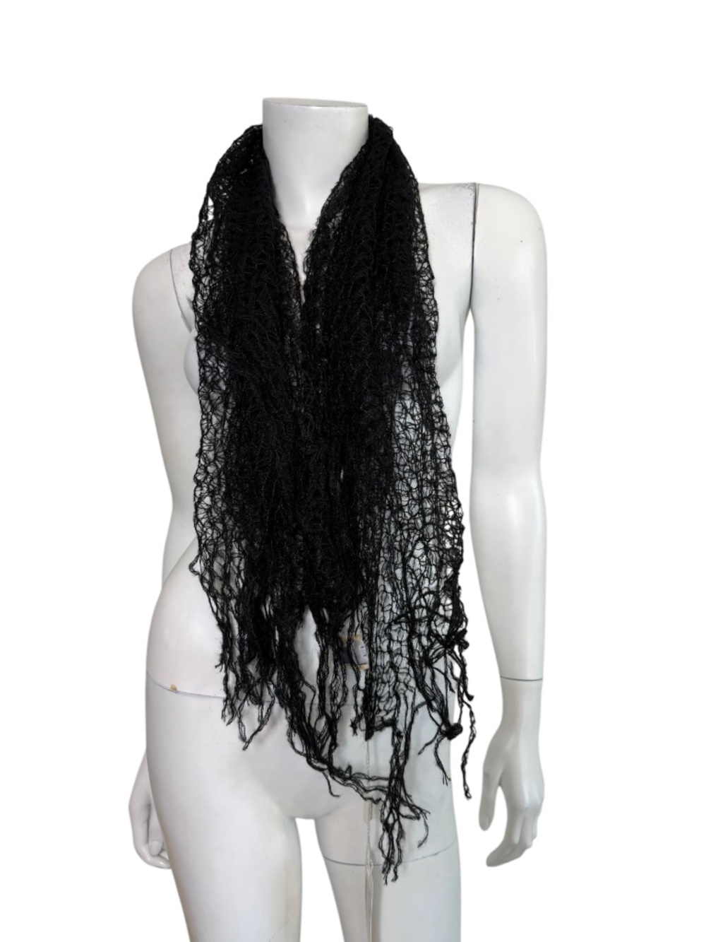 NWT Dolce & Gabbana Black Mohair Blend Open Knit Fringe Scarf Wrap Italy